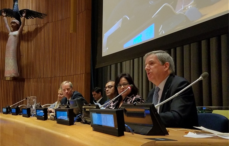 WCS President and CEO Cristián Samper speaking at the UN for the celebration of World Wildlife Day 2020.  CREDIT: Natalie Cash